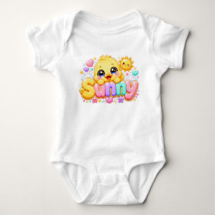 Body Para Bebé Adorable Kawaii Pollito Soleado Nombre Pastel Rosa