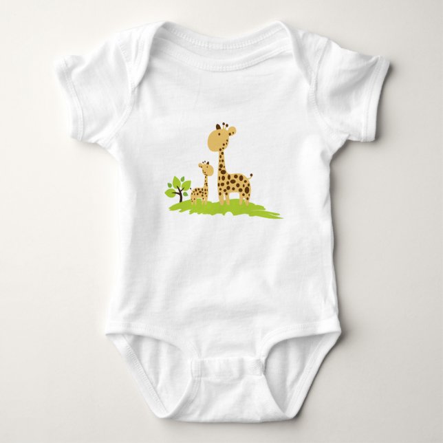 Body Para Bebé Adorable mamá y bebé Giraffe Verde y Amarillo (Anverso)