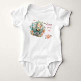 Body Para Bebé Adorable Oso en Cochecito Floral Nombre Pastel Cam