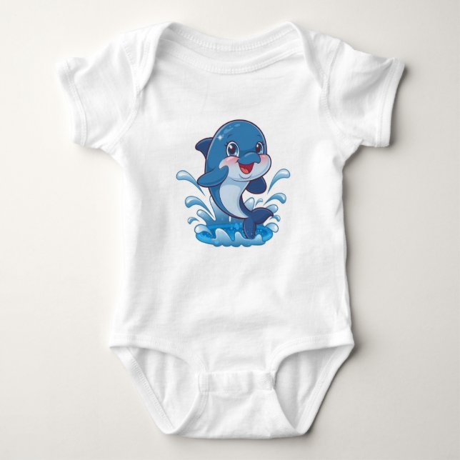 Body Para Bebé Adorable Personalizado Dolphin aplastando con aleg (Anverso)