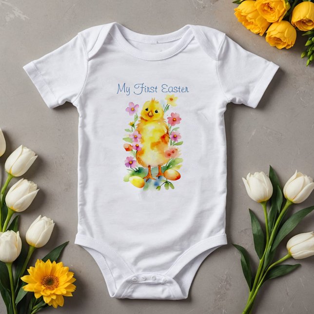 Body Para Bebé Adorable pollito de Pascua 1ª Cute Acuarela Primav (Adorable baby's first Easter with cute chick flowers and eggs Spring outfit for sweet photoshoot)