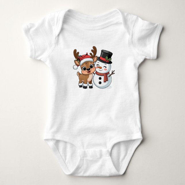 Body Para Bebé Adorable Reno de Navidad & Muñeco de Nieve (Anverso)