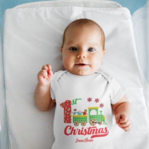 Body Para Bebé Adorable tren personalizado del primer Navidad del