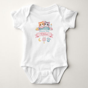 Body Para Bebé Adorables Gatitos Acuarela Bienvenida Bebé Nombre 