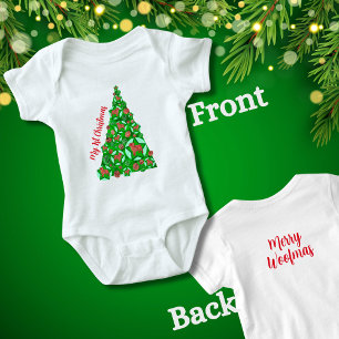 Body Para Bebé Adorno de perro Pug Silueta árbol de Navidad Rojo