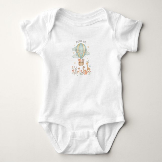 Body Para Bebé Adventure Awaits" Hot Air Balloon Cute Animals (Anverso)