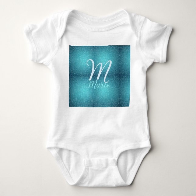 Body Para Bebé Agate verde azulado turquesa aqua monograma añadir (Anverso)