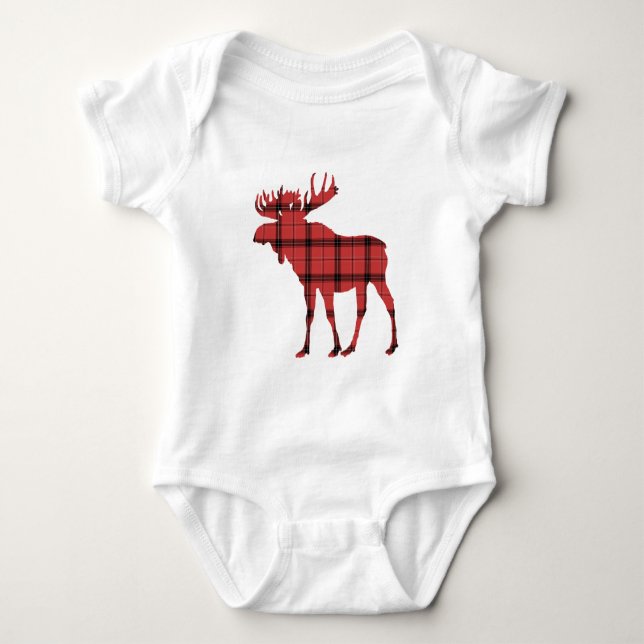 Body Para Bebé Alce Rojo Cuadro Escocés Patrón Navidad Fiesta (Anverso)