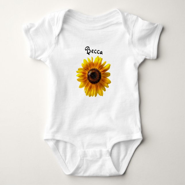 Body Para Bebé Alegre girasol amarillo con abeja personalizada (Anverso)