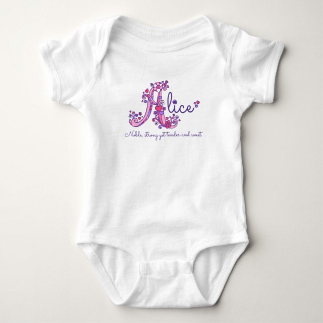 Body Para Bebé Alice chica nombre y significado Una ropa de monog (Anverso)