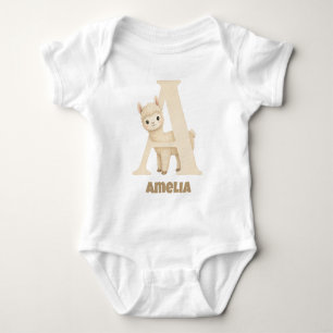 Body Para Bebé Alpaca Letra A Nombre de Bebé Personalizado