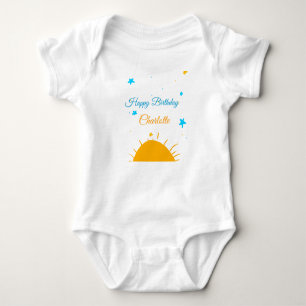 Body Para Bebé Amarillo de estrellas azules feliz cumpleaños agre