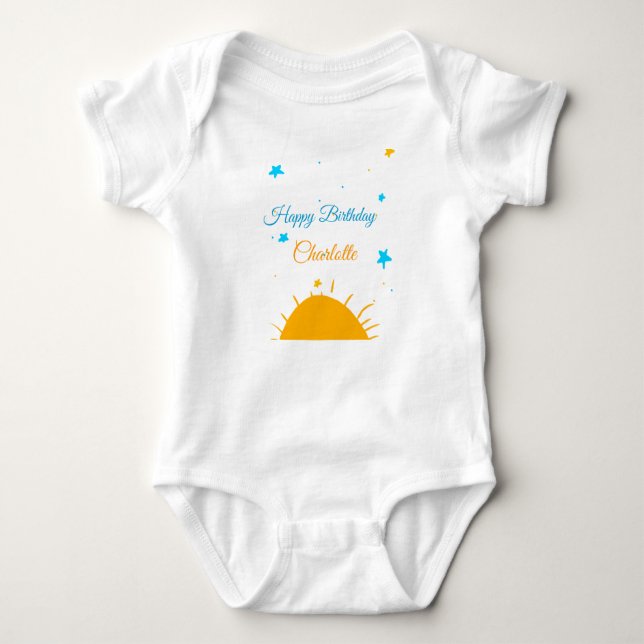 Body Para Bebé Amarillo de estrellas azules feliz cumpleaños agre (Anverso)