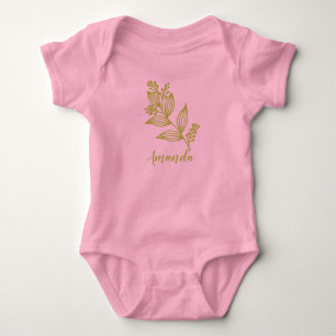 Body Para Bebé Amarillo Floral Personalizado Nombre Botánico