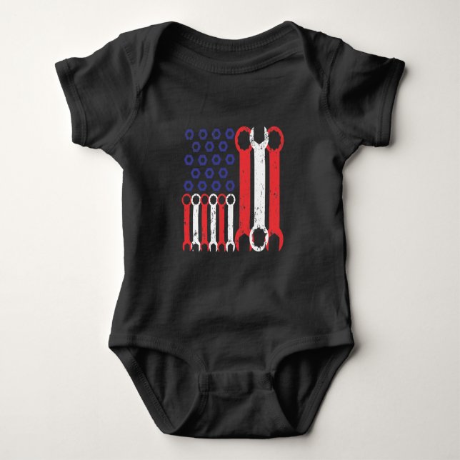 Body Para Bebé American Flag Mechanic Tools USA Love Craftsman (Anverso)