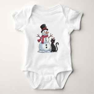 Body Para Bebé Amigos de Navidad Muñeco de Nieve y Gato Negro