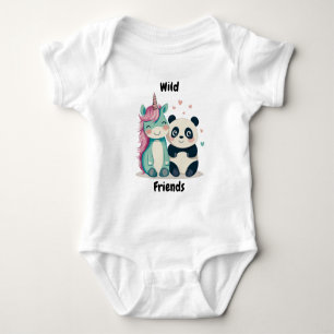 Body Para Bebé Amigos Salvajes Unicornio y Panda Amigos Animales