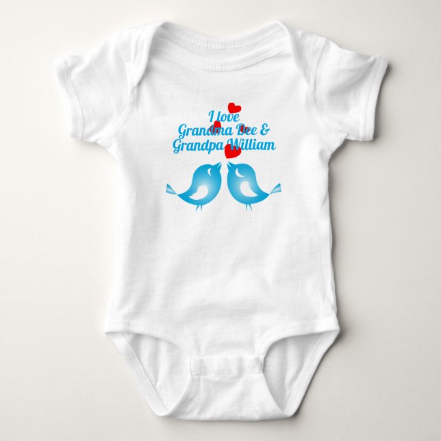 Body Para Bebé "Amo a papá y Nana" Bluebirds y Red Hearts Ba (Anverso)
