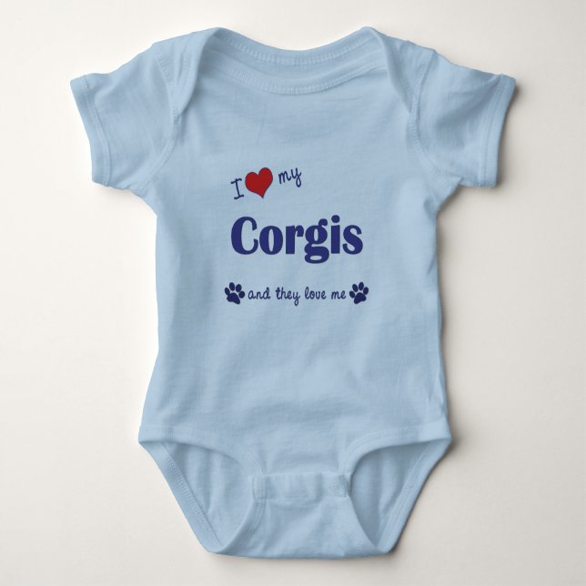 Body Para Bebé Amo mis Corgis (los perros múltiples) (Anverso)