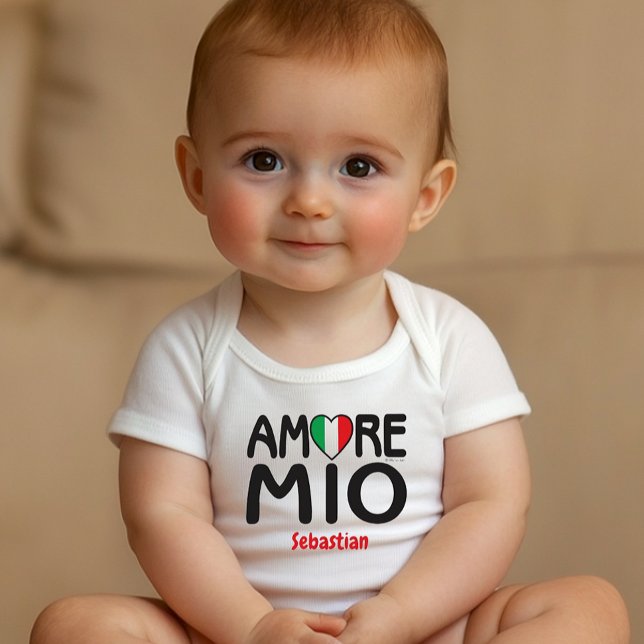 Body Para Bebé AMORE MIO.ai Baby Bodysuit (Amore Mio with Italian Flag Heart personalized white baby bodysuit for baby shower gift, new mom )