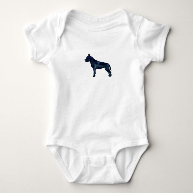 Body Para Bebé Amstaff Dog Silhouette Black Watercolor (Anverso)