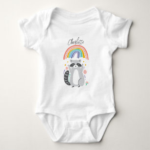 Body Para Bebé Añadir nombre al mapache y arco iris