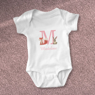 Body Para Bebé Animales adorables del bosque Monograma rosa