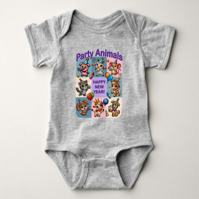 Body Para Bebé Animales fiestas "Feliz Año Nuevo" (Anverso)