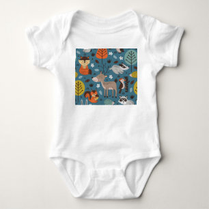 Body Para Bebé Animales forestales, azul, estilo escandinavo