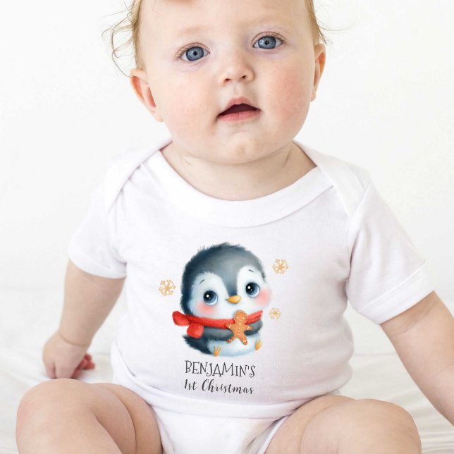 Body Para Bebé Aniversario del pingüino lindo de los Navidades (Subido por el creador)