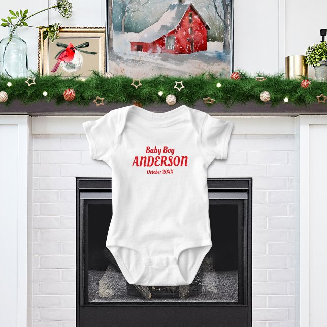 Body Para Bebé Anuncio de nacimiento de bebé de vacaciones (Holiday Baby Boyl Birth Announcement Baby Bodysuit - Holiday Baby Shower Gift)