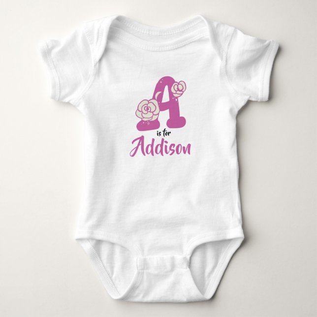 Body Para Bebé Apellido Addison Bebé Letra A Romper Floral (Anverso)