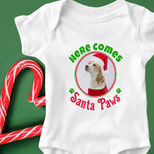 Body Para Bebé Aquí viene Santa Paws Navidad Perro Foto Rojo Verd
