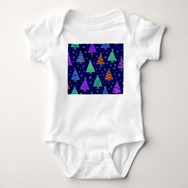 Body Para Bebé Árboles navideños acuarelas: Patrón forestal. (Anverso)
