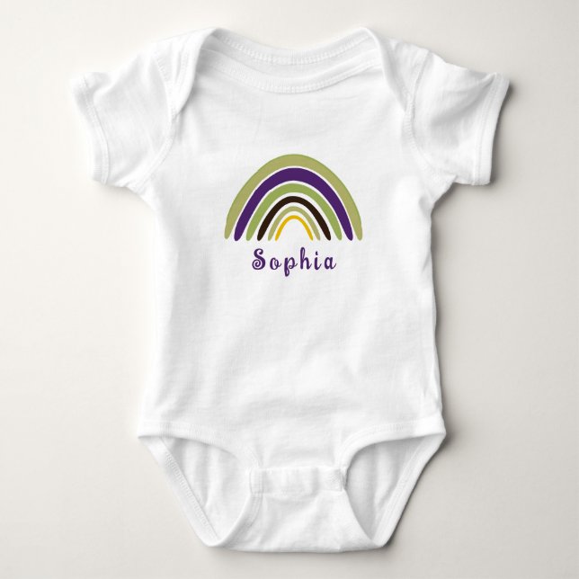 Body Para Bebé Arcoíris Boho con nombre personalizado en verde (Anverso)
