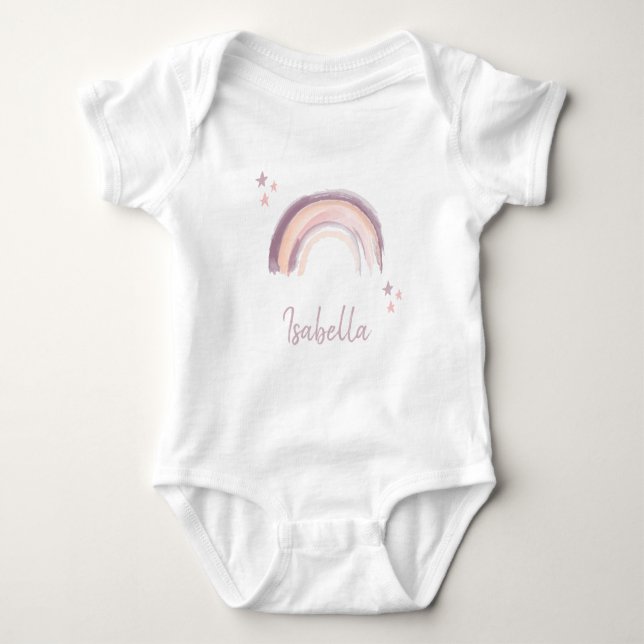 Body Para Bebé Arcoíris y Estrellas Boho Rosa Suave Nombre de Beb (Anverso)