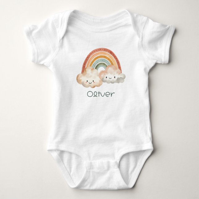 Body Para Bebé Arcoiris y nubes personalizados (Anverso)