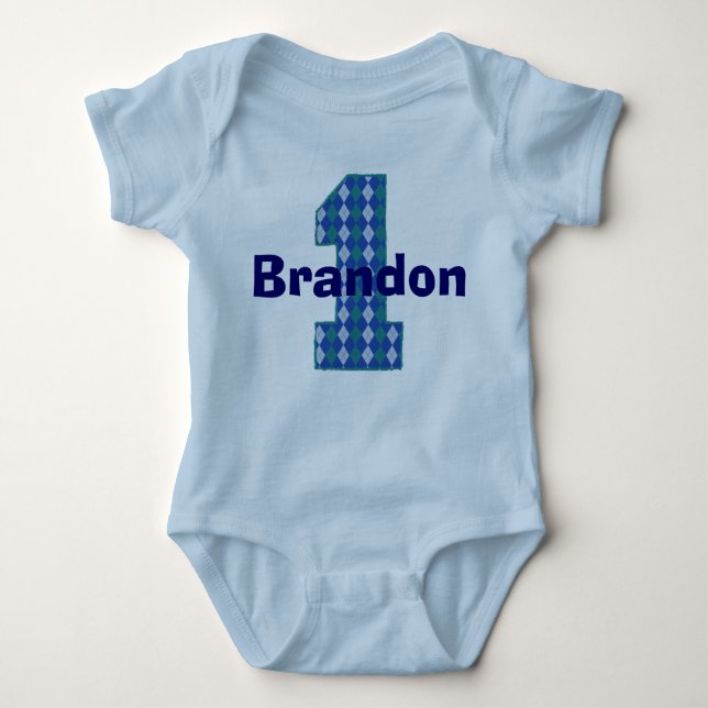 Body Para Bebé Argyle First Birthday Boy Shirt (Anverso)