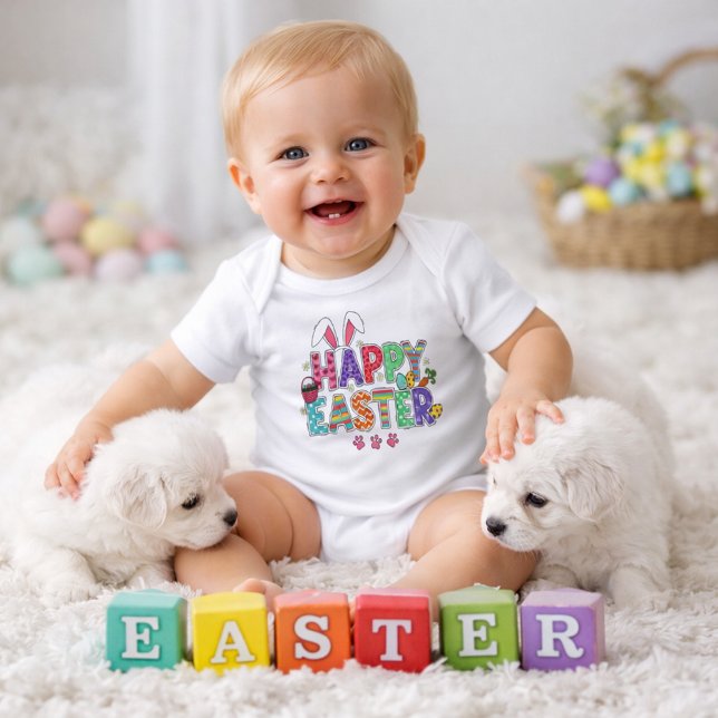 Body Para Bebé Arte alegre de Pascua con orejas de conejo  (Subido por el creador)
