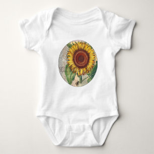 Body Para Bebé Arte de Flor de Damasco Vintage Girasol