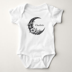 Body Para Bebé Arte de Luna y Flores con Nombre Personalizable