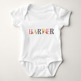 Body Para Bebé Arte de nombre HARPER con flores bordadas