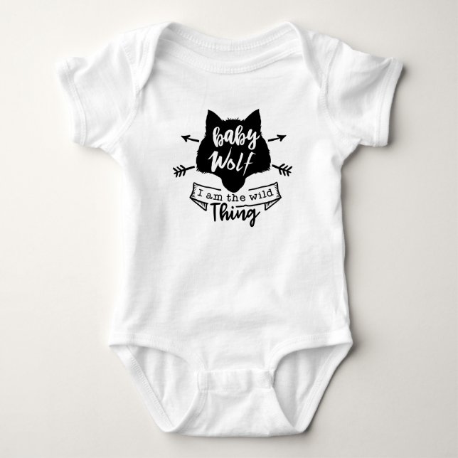 Body Para Bebé arte de palabras de bebé lobo lindo (Anverso)