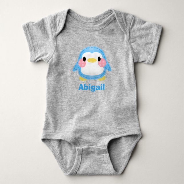 Body Para Bebé Arte de pingüino personalizado con estilo de patch (Anverso)