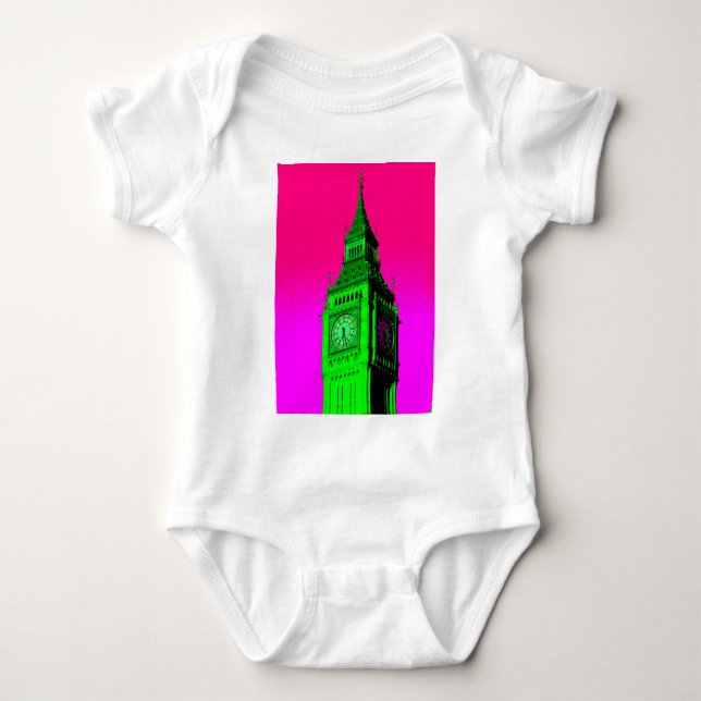 Body Para Bebé Arte pop Big Ben Londres Viaje verde rosa (Anverso)