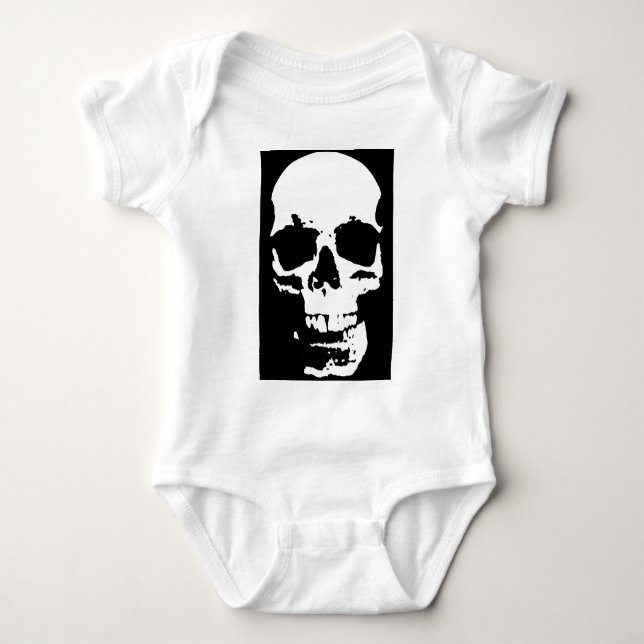 Body Para Bebé Arte pop blanco y negro Skull estilo Guay (Anverso)