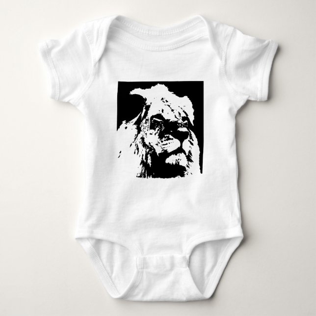 Body Para Bebé Arte pop de león blanco y negro (Anverso)