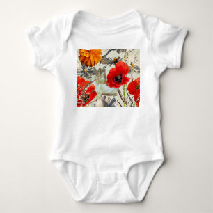 Body Para Bebé Arte vintage floral de colores borrosos.