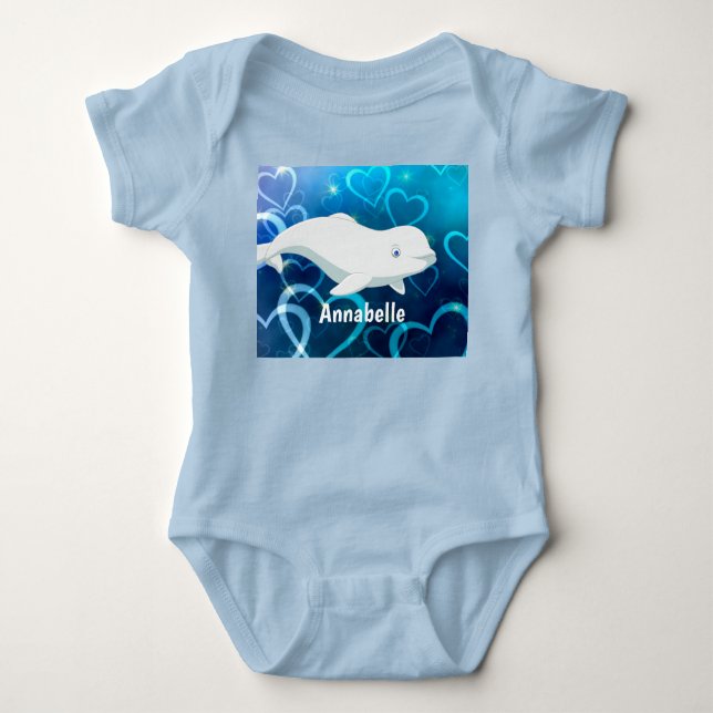 Body Para Bebé Artico Beluga de ballena y corazón azul personaliz (Anverso)