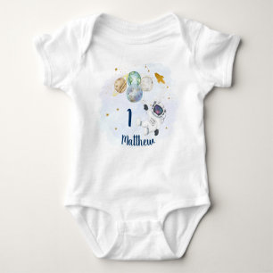 Body Para Bebé Astronauta Galaxy Blue Gold Space Primer cumpleaño